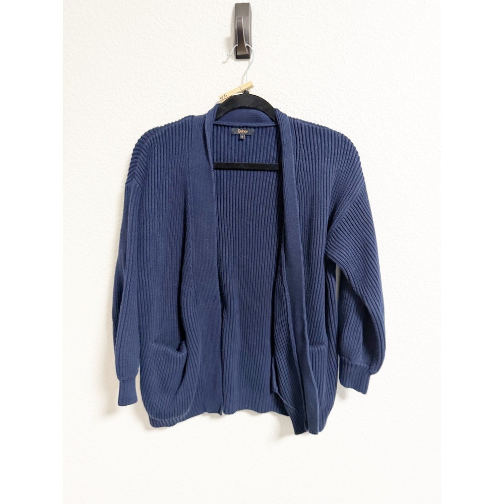 Quince Womens 100% Organic Cotton Oversized Cardigan Open Front‎ Navy Small